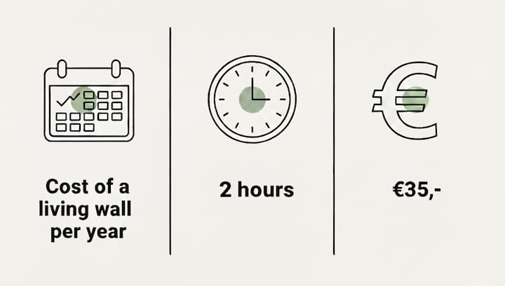 Cost of a plant wall per year: 2 hours of maintenance and 35 euros